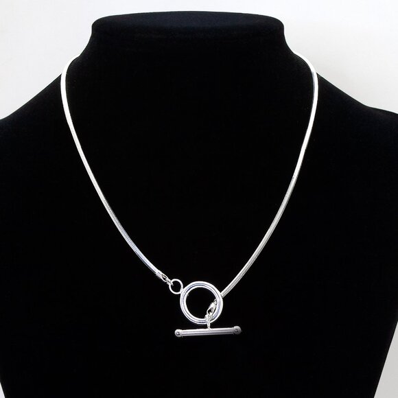 Eight-Sided Snake Silver Choker Necklace Toggle Clasp 925 Sterling Silver ITALY - Picture 1 of 4